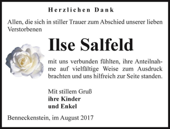 Traueranzeige von Ilse Salfeld  von Magdeburger Volksstimme