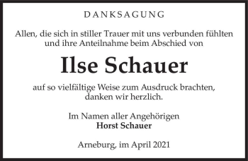 Traueranzeige von Ilse Schauer  von Magdeburger Volksstimme