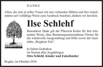 Traueranzeige von Ilse Schlehf  von Magdeburger Volksstimme