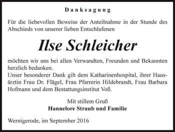 Traueranzeige von Ilse Schleicher  von Magdeburger Volksstimme