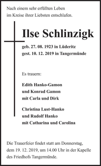 Traueranzeige von Ilse Schlinzigk  von Magdeburger Volksstimme