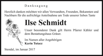 Traueranzeige von Ilse Schmidt  von Magdeburger Volksstimme