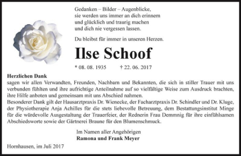 Traueranzeige von Ilse Schoof  von Magdeburger Volksstimme