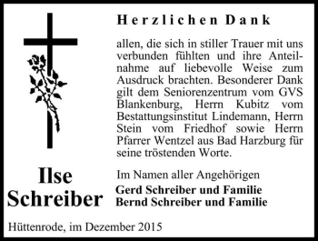Traueranzeige von Ilse Schreiber  von Magdeburger Volksstimme