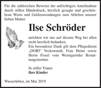 Traueranzeige von Ilse Schröder  von Magdeburger Volksstimme