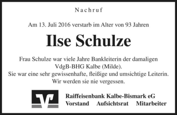 Traueranzeige von Ilse Schulze  von Magdeburger Volksstimme