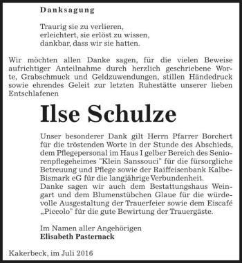Traueranzeige von Ilse Schulze  von Magdeburger Volksstimme