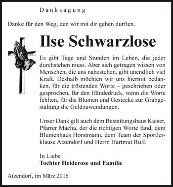 Traueranzeige von Ilse Schwarzlose  von Magdeburger Volksstimme