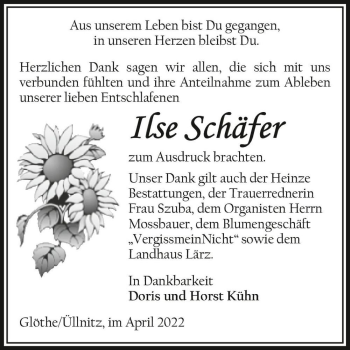 Traueranzeige von Ilse Schäfer  von Magdeburger Volksstimme