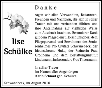Traueranzeige von Ilse Schülke  von Magdeburger Volksstimme