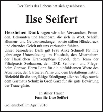 Traueranzeige von Ilse Seifert  von Magdeburger Volksstimme