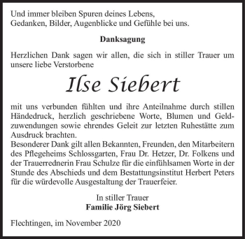 Traueranzeige von Ilse Siebert  von Magdeburger Volksstimme