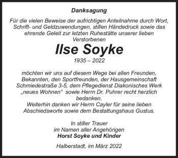 Traueranzeige von Ilse Soyke  von Magdeburger Volksstimme