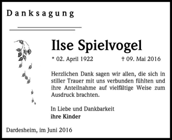 Traueranzeige von Ilse Spielvogel  von Magdeburger Volksstimme