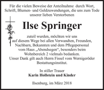 Traueranzeige von Ilse Springer  von Magdeburger Volksstimme
