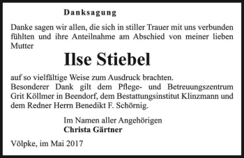 Traueranzeige von Ilse Stiebel  von Magdeburger Volksstimme