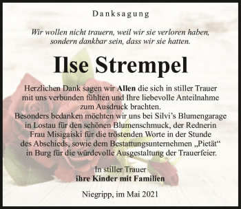 Traueranzeige von Ilse Strempel  von Magdeburger Volksstimme