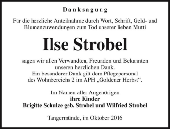 Traueranzeige von Ilse Strobel  von Magdeburger Volksstimme