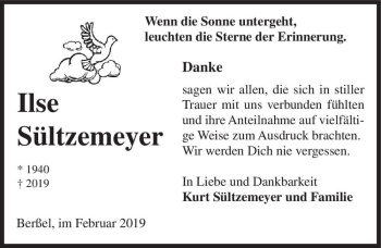 Traueranzeige von Ilse Sültzemeyer  von Magdeburger Volksstimme
