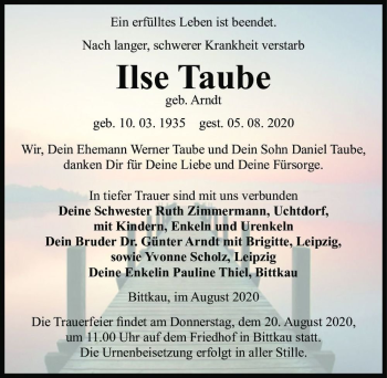 Traueranzeige von Ilse Taube (geb. Arndt)  von Magdeburger Volksstimme
