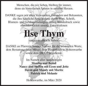 Traueranzeige von Ilse Thym  von Magdeburger Volksstimme