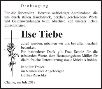 Traueranzeige von Ilse Tiebe  von Magdeburger Volksstimme