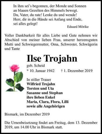 Traueranzeige von Ilse Trojahn (geb. Scheid)  von Magdeburger Volksstimme