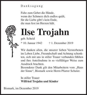 Traueranzeige von Ilse Trojahn (geb. Scheid)  von Magdeburger Volksstimme