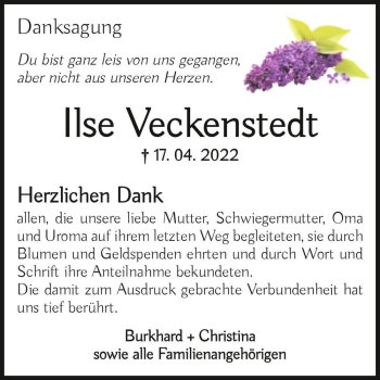 Traueranzeige von Ilse Veckenstedt  von Magdeburger Volksstimme