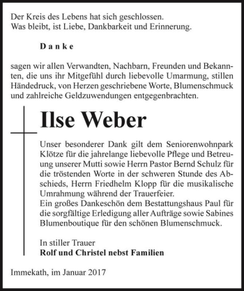 Traueranzeige von Ilse Weber  von Magdeburger Volksstimme