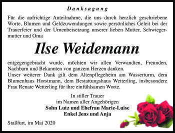 Traueranzeige von Ilse Weidemann  von Magdeburger Volksstimme