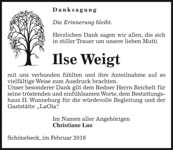 Traueranzeige von Ilse Weigt  von Magdeburger Volksstimme
