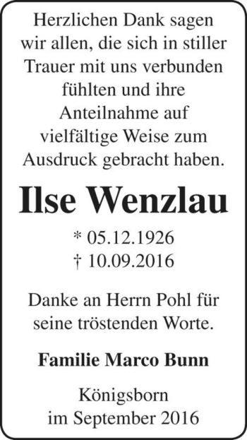 Traueranzeige von Ilse Wenzlau  von Magdeburger Volksstimme