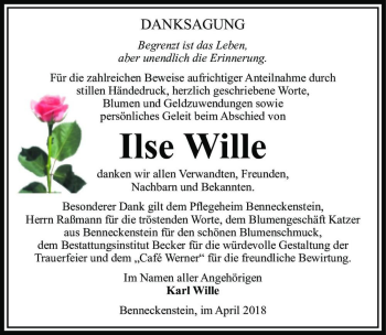 Traueranzeige von Ilse Wille  von Magdeburger Volksstimme