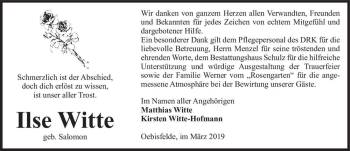 Traueranzeige von Ilse Witte (geb. Salomon)  von Magdeburger Volksstimme