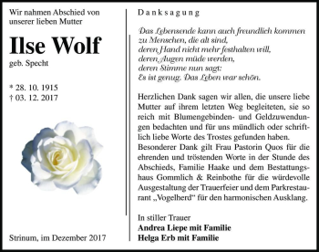 Traueranzeige von Ilse Wolf (geb. Specht)  von Magdeburger Volksstimme