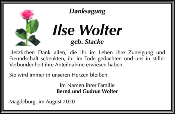 Traueranzeige von Ilse Wolter (geb. Stacke)  von Magdeburger Volksstimme