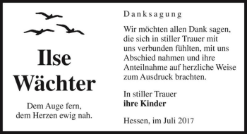 Traueranzeige von Ilse Wächter  von Magdeburger Volksstimme