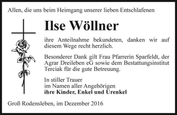 Traueranzeige von Ilse Wöllner  von Magdeburger Volksstimme