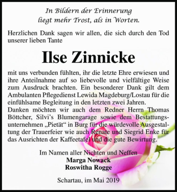 Traueranzeige von Ilse Zinnicke  von Magdeburger Volksstimme
