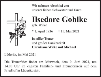 Traueranzeige von Ilsedore Gohlke (geb. Wilke)  von Magdeburger Volksstimme
