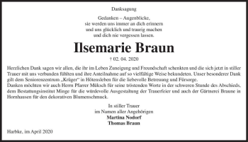 Traueranzeige von Ilsemarie Braun  von Magdeburger Volksstimme