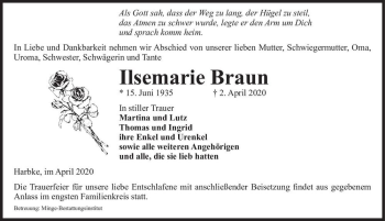 Traueranzeige von Ilsemarie Braun  von Magdeburger Volksstimme