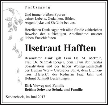 Traueranzeige von Ilsetraut Hafften  von Magdeburger Volksstimme
