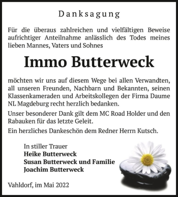 Traueranzeige von Immo Butterweck  von Magdeburger Volksstimme