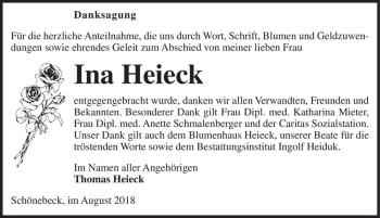 Traueranzeige von Ina Heieck  von Magdeburger Volksstimme