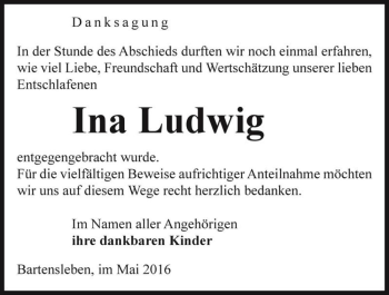 Traueranzeige von Ina Ludwig  von Magdeburger Volksstimme