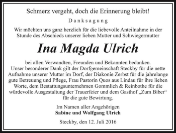 Traueranzeige von Ina Magda Ulrich  von Magdeburger Volksstimme