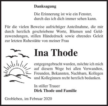 Traueranzeige von Ina Thode  von Magdeburger Volksstimme