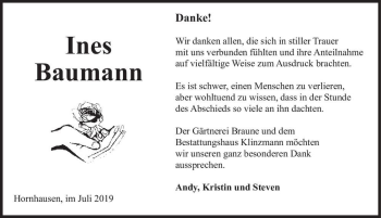 Traueranzeige von Ines Baumann  von Magdeburger Volksstimme